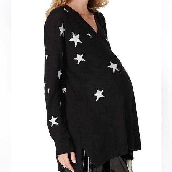 Isabella Oliver Annora Black Wool Blend Star Print V-Neck Maternity Sweater M - Picture 2 of 6